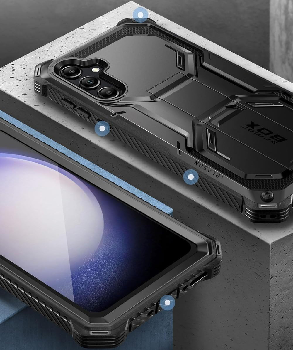 Etui pancerne z osłoną na ekran, z wbudowaną podstawką i kaburą z klipsem Supcase i-Blason Armorbox do Galaxy S23 FE 5G